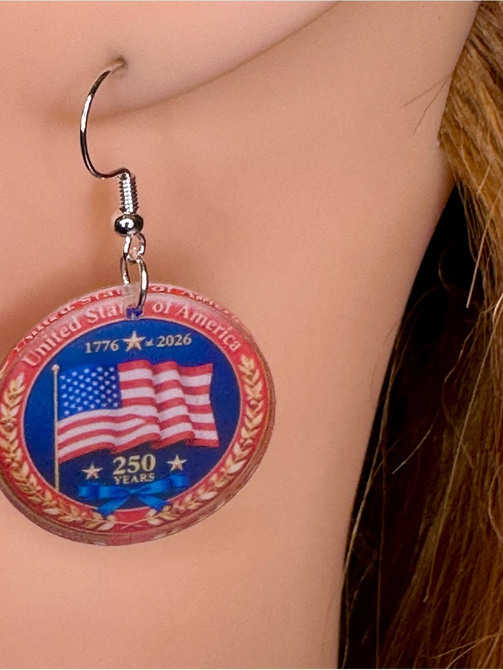 250th Anniversary of the United States Patriotic Flag Earrings - Picture 4 of 7